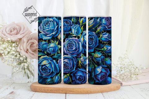 Elegant Blue Roses Floral 20oz Tumbler Sublimation sassyprint 