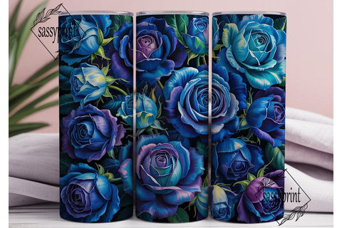 Elegant Blue Roses Floral 20oz Tumbler Sublimation sassyprint 