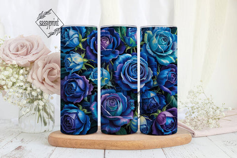 Elegant Blue Roses Floral 20oz Tumbler Sublimation sassyprint 