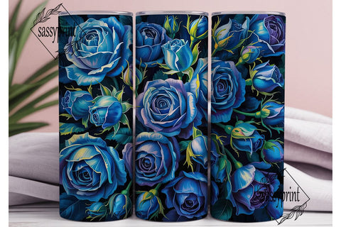 Elegant Blue Roses Floral 20oz Tumbler Sublimation sassyprint 