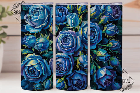 Elegant Blue Roses Floral 20oz Tumbler Sublimation sassyprint 