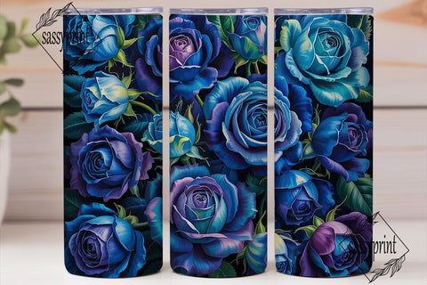 Elegant Blue Roses Floral 20oz Tumbler Sublimation sassyprint 