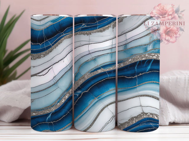 Elegant Blue Silver Marble Tumbler, Silver Vein Wrap, 20oz Tumbler Sublimation, Elegant Stone Design, Shimmer Marble Tumbler, Luxe Blue Wrap, Metallic Vein Sublimation Sublimation Li Zamperini 
