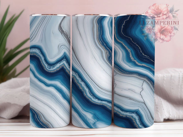 Elegant Blue Silver Marble Tumbler, Silver Vein Wrap, 20oz Tumbler Sublimation, Elegant Stone Design, Shimmer Marble Tumbler, Luxe Blue Wrap, Metallic Vein Sublimation Sublimation Li Zamperini 