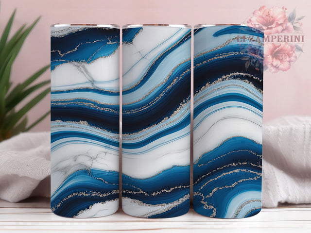 Elegant Blue Silver Marble Tumbler, Silver Vein Wrap, 20oz Tumbler Sublimation, Elegant Stone Design, Shimmer Marble Tumbler, Luxe Blue Wrap, Metallic Vein Sublimation Sublimation Li Zamperini 