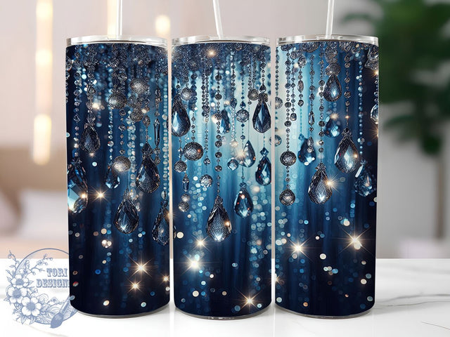 Elegant Blue Velvet Diamond Tumbler, Diamond Drip Wrap, 20oz Tumbler Sublimation, Luxury Glam Design, Elegant Blue Glitter Tumbler, Chic Velvet Drip Wrap, Stylish Glam Sublimation Sublimation ToriDesigns 