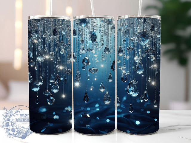Elegant Blue Velvet Diamond Tumbler, Diamond Drip Wrap, 20oz Tumbler Sublimation, Luxury Glam Design, Elegant Blue Glitter Tumbler, Chic Velvet Drip Wrap, Stylish Glam Sublimation Sublimation ToriDesigns 