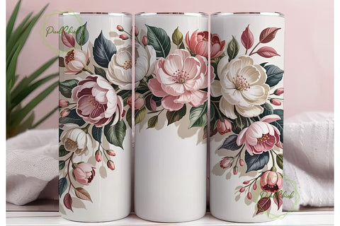 Elegant Blush Pink Floral 20oz Tumbler Sublimation PixelChick 