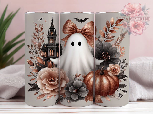 Elegant Bronze Ghost Halloween Tumbler Wrap, Halloween Tumbler Png, 20oz Skinny Tumbler, Metallic Halloween Tumbler, Spooky Season Sublimation, Elegant Halloween Design Sublimation Li Zamperini 