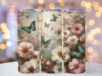 Elegant Butterfly Floral Pattern Tumbler, Patterned Flower Tumbler, Elegant Butterfly Wrap, Seamless Floral Pattern Wrap, Rustic Butterfly Wrap, Sublimation Design, Trendy Gift Idea Sublimation SvggirlplusArt 