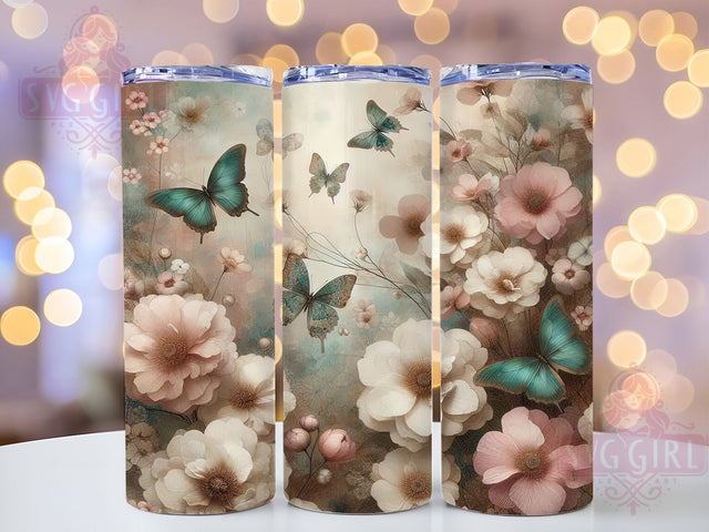 Elegant Butterfly Floral Pattern Tumbler, Patterned Flower Tumbler, Elegant Butterfly Wrap, Seamless Floral Pattern Wrap, Rustic Butterfly Wrap, Sublimation Design, Trendy Gift Idea Sublimation SvggirlplusArt 