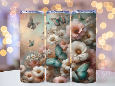 Elegant Butterfly Floral Pattern Tumbler, Patterned Flower Tumbler, Elegant Butterfly Wrap, Seamless Floral Pattern Wrap, Rustic Butterfly Wrap, Sublimation Design, Trendy Gift Idea Sublimation SvggirlplusArt 