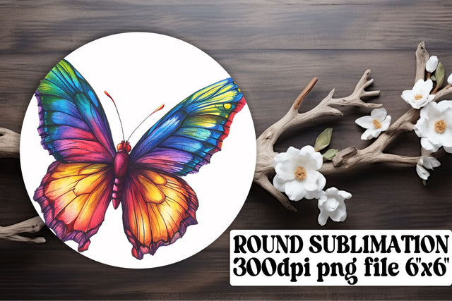Elegant Butterfly Round Sublimation Design for Keyrings and Car Coasters Sublimation afrosvg 