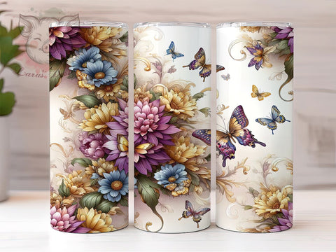 Elegant Butterfly Tumbler Wrap, Butterfly Tumbler, Purple Floral Design, Gold Flower Decor, 20oz Tumbler Wrap, Sublimation Art, Nature Lover Gift, Elegant Drinkware Sublimation Lara' s Designs 