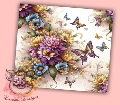 Elegant Butterfly Tumbler Wrap, Butterfly Tumbler, Purple Floral Design, Gold Flower Decor, 20oz Tumbler Wrap, Sublimation Art, Nature Lover Gift, Elegant Drinkware Sublimation Lara' s Designs 