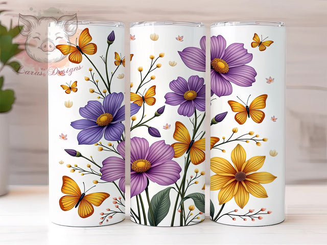 Elegant Butterfly Tumbler Wrap, Butterfly Tumbler, Purple Floral Design, Gold Flower Decor, 20oz Tumbler Wrap, Sublimation Art, Nature Lover Gift, Elegant Drinkware Sublimation Lara' s Designs 