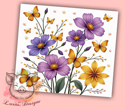 Elegant Butterfly Tumbler Wrap, Butterfly Tumbler, Purple Floral Design, Gold Flower Decor, 20oz Tumbler Wrap, Sublimation Art, Nature Lover Gift, Elegant Drinkware Sublimation Lara' s Designs 