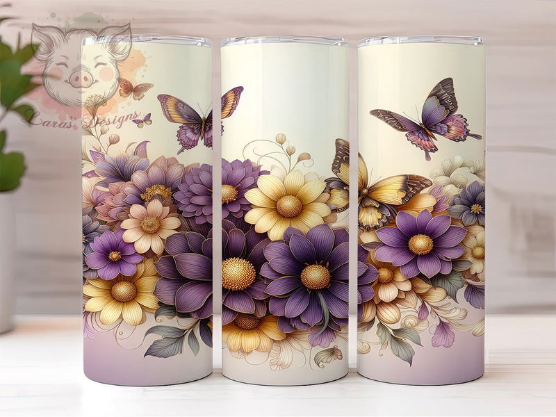 Elegant Butterfly Tumbler Wrap, Butterfly Tumbler, Purple Floral Design, Gold Flower Decor, 20oz Tumbler Wrap, Sublimation Art, Nature Lover Gift, Elegant Drinkware Sublimation Lara' s Designs 