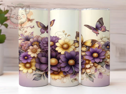 Elegant Butterfly Tumbler Wrap, Butterfly Tumbler, Purple Floral Design, Gold Flower Decor, 20oz Tumbler Wrap, Sublimation Art, Nature Lover Gift, Elegant Drinkware Sublimation Lara' s Designs 