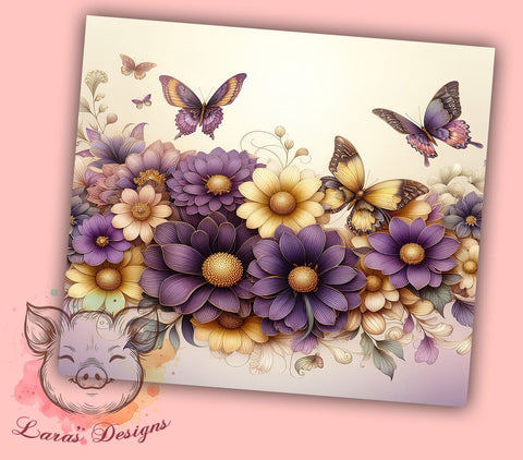 Elegant Butterfly Tumbler Wrap, Butterfly Tumbler, Purple Floral Design, Gold Flower Decor, 20oz Tumbler Wrap, Sublimation Art, Nature Lover Gift, Elegant Drinkware Sublimation Lara' s Designs 