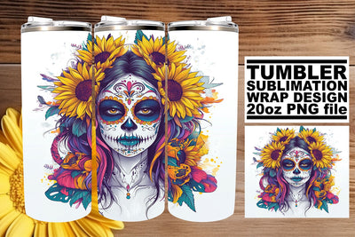 Elegant Calavera Wrap – 20oz Watercolor Tumbler Art Sublimation afrosvg 