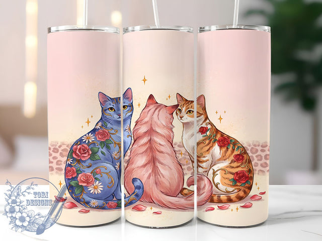 Elegant Cats Whimsical Charm 20oz Tumbler, Three Cats, Charming Design, Cat Lovers, Whimsical Style, Skinny Tumbler, Sublimation PNG Sublimation ToriDesigns 