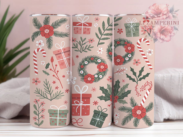 Elegant Christmas Floral Tumbler, Cute Holiday Wrap, Festive Mug Design, Sublimation Wrap, Winter Drinkware, Holiday Gift Cup, Elegant Christmas Cup Sublimation Li Zamperini 