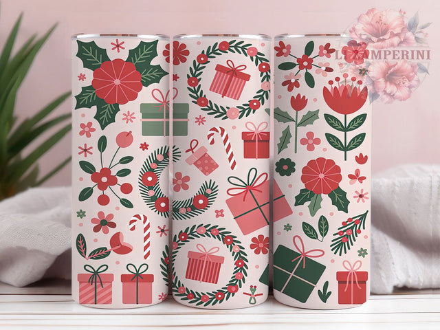 Elegant Christmas Floral Tumbler, Cute Holiday Wrap, Festive Mug Design, Sublimation Wrap, Winter Drinkware, Holiday Gift Cup, Elegant Christmas Cup Sublimation Li Zamperini 