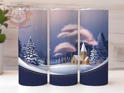 Elegant Christmas Village Winter Tumbler, Navy Blush Winter Wonderland Sublimation Design, Gold Foil Church Cup Art, 20oz Xmas Tumbler, Festive Holiday Mug, Stylish Christmas Cup, Cozy Winter Wrap Sublimation Lara' s Designs 