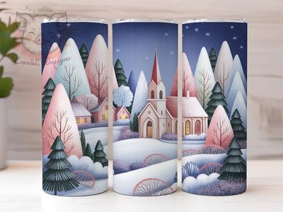 Elegant Christmas Village Winter Tumbler, Navy Blush Winter Wonderland Sublimation Design, Gold Foil Church Cup Art, 20oz Xmas Tumbler, Festive Holiday Mug, Stylish Christmas Cup, Cozy Winter Wrap Sublimation Lara' s Designs 