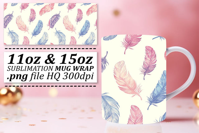 Elegant Colorful Feather Mug Sublimation: 11oz 15oz Style Sublimation afrosvg 