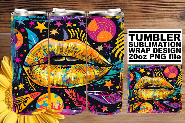 Elegant Colorful Lips Sublimation Wrap – 20oz Tumbler Design Sublimation afrosvg 