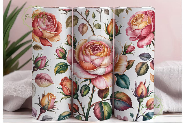 Elegant Coral Rose 20oz Tumbler Wrap Sublimation PixelChick 