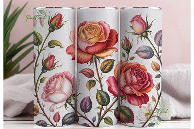 Elegant Coral Rose 20oz Tumbler Wrap Sublimation PixelChick 