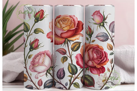 Elegant Coral Rose 20oz Tumbler Wrap Sublimation PixelChick 