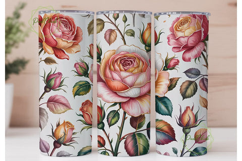 Elegant Coral Rose 20oz Tumbler Wrap Sublimation PixelChick 