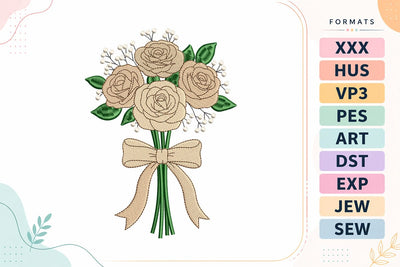 Elegant Cream Rose Bouquet with Bow Embroidery Design Embroidery/Applique DESIGNS sg embroidery 