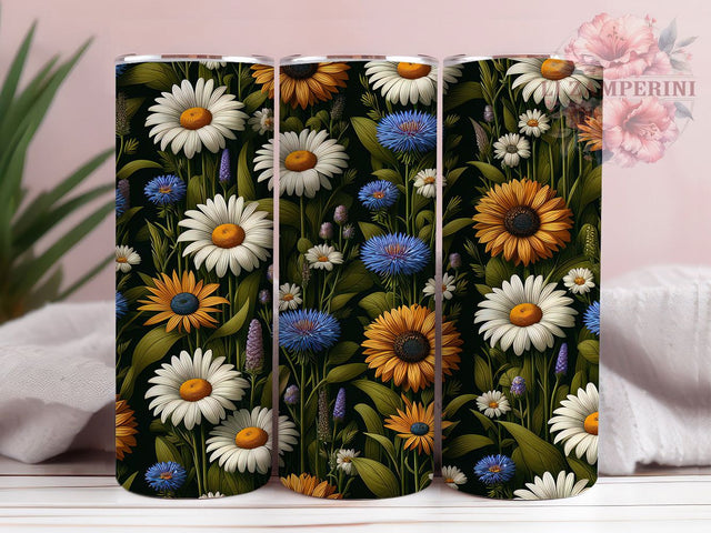 Elegant Daisy Floral Tumbler, Flower Wrap, Romantic Theme, Sublimation Art, 20oz Tumbler, Cute Design, Elegant Pattern Sublimation Li Zamperini 