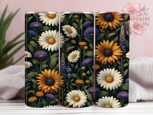 Elegant Daisy Floral Tumbler, Flower Wrap, Romantic Theme, Sublimation Art, 20oz Tumbler, Cute Design, Elegant Pattern Sublimation Li Zamperini 