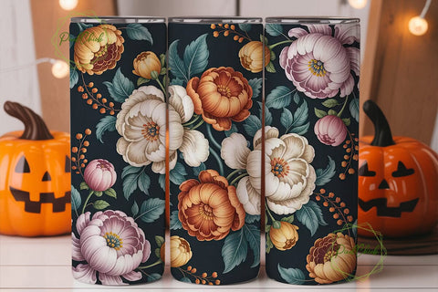 Elegant Dark Floral 20oz Tumbler Wrap Sublimation PixelChick 