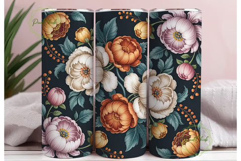 Elegant Dark Floral 20oz Tumbler Wrap Sublimation PixelChick 