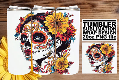 Elegant Day of the Dead Tumbler – 20oz Watercolor Art Sublimation afrosvg 