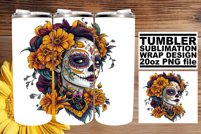 Elegant Day of the Dead Wrap – 20oz Watercolor Sublimation Sublimation afrosvg 