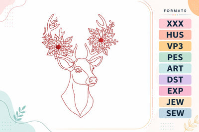 Elegant Deer with Poinsettia Antlers Christmas Embroidery Design Embroidery/Applique DESIGNS sg embroidery 