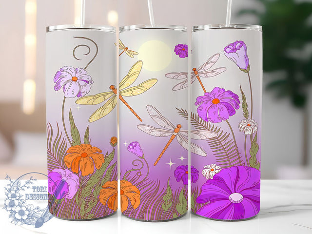 Elegant Dragonfly Nature Tumbler, Sublimation Designs, Tumbler Wrap Png, Sublimation PNG, 20Oz Skinny Tumbler Wrap Designs, Digital Download Sublimation ToriDesigns 