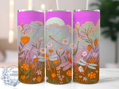 Elegant Dragonfly Nature Tumbler, Sublimation Designs, Tumbler Wrap Png, Sublimation PNG, 20Oz Skinny Tumbler Wrap Designs, Digital Download Sublimation ToriDesigns 