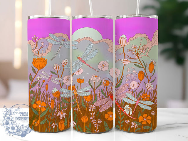 Elegant Dragonfly Nature Tumbler, Sublimation Designs, Tumbler Wrap Png, Sublimation PNG, 20Oz Skinny Tumbler Wrap Designs, Digital Download Sublimation ToriDesigns 