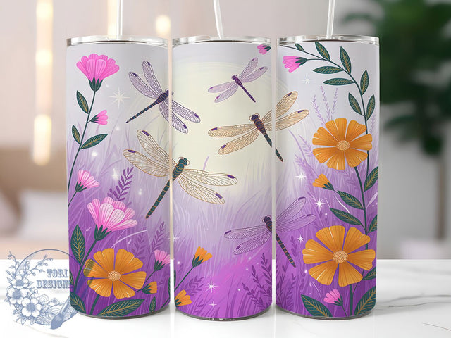 Elegant Dragonfly Nature Tumbler, Sublimation Designs, Tumbler Wrap Png, Sublimation PNG, 20Oz Skinny Tumbler Wrap Designs, Digital Download Sublimation ToriDesigns 