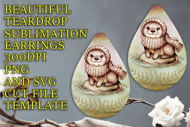 Elegant earring sublimation template, colorful PNG, Animals Sublimation HoodArtCraft 