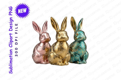 Elegant Easter Bunny Collection Decorative Metallic Statues Ornate Design Pink Gold Blue Rabbits Sublimation Regulrcrative 